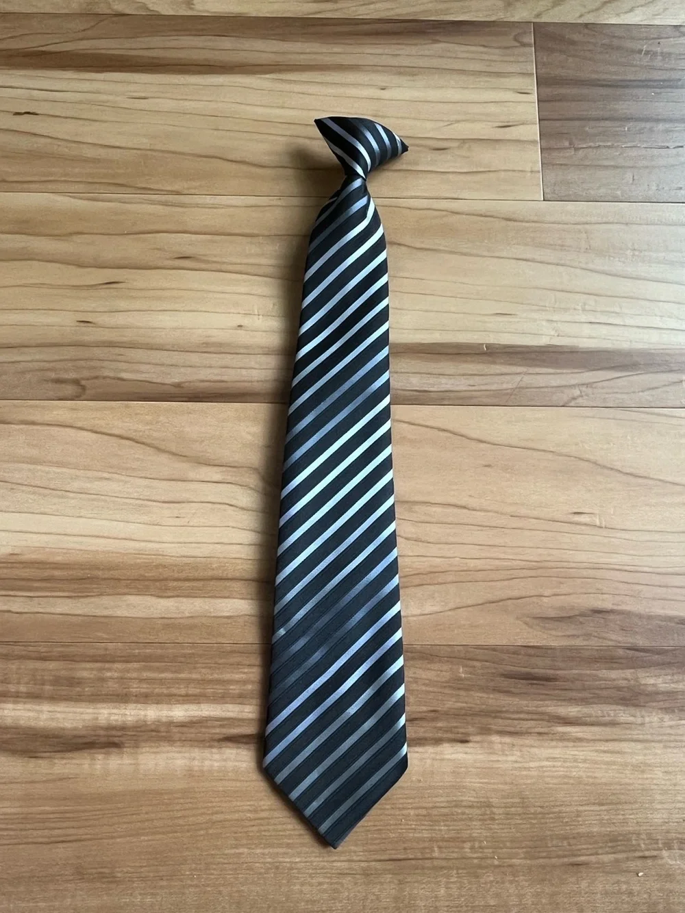 Boys Black Gray Striped Pre-Tied Adjustable Necktie